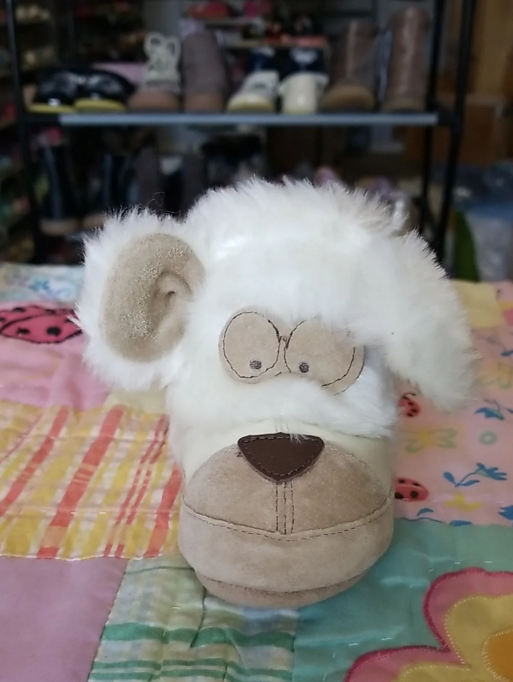 Robeez Cream & Tan Leather & Suede Furry Animal Booties O-6